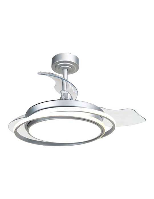 Ventilador de Techo LED 3CCT Aspas Retráctiles Antila Mini 40 W 4000 lm Plata, Aspas Ø92 cm, Plafón Ø40 cm, CRISTALRECORD