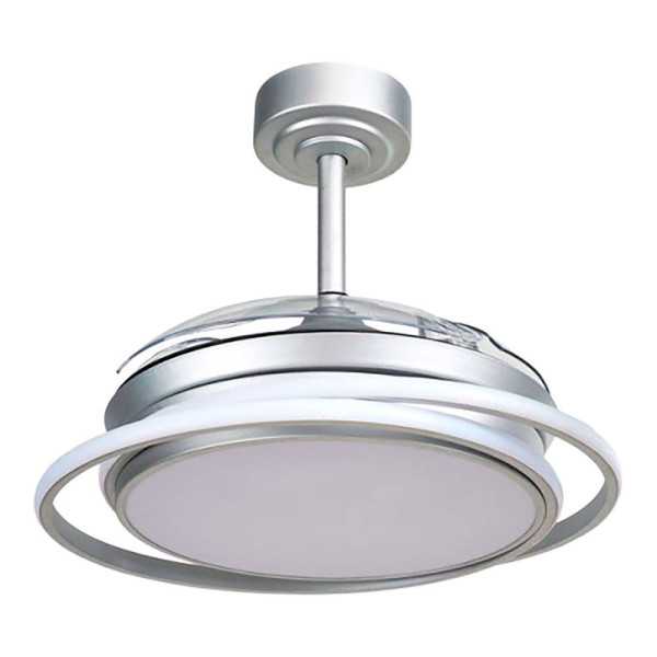 Ventilador de Techo LED 3CCT Aspas Retráctiles Antila Mini 40 W 4000 lm Plata, Aspas Ø92 cm, Plafón Ø40 cm, CRISTALRECORD