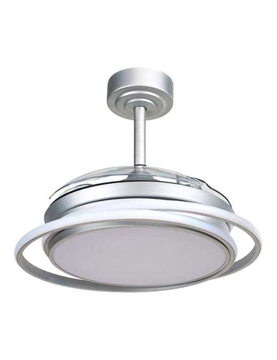 Ventilador de Techo LED 3CCT Aspas Retráctiles Antila Mini 40 W 4000 lm Plata, Aspas Ø92 cm, Plafón Ø40 cm, CRISTALRECORD
