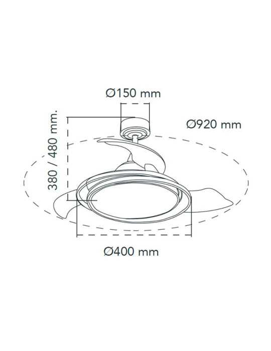 Ventilador de Techo LED 3CCT Aspas Retráctiles Antila Mini 40 W 4000 lm Plata, Aspas Ø92 cm, Plafón Ø40 cm, CRISTALRECORD