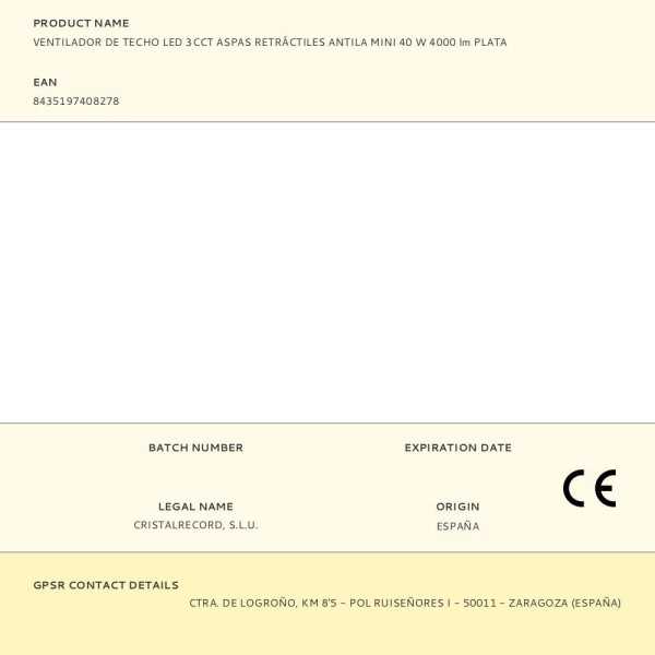 Ventilador de Techo LED 3CCT Aspas Retráctiles Antila Mini 40 W 4000 lm Plata, Aspas Ø92 cm, Plafón Ø40 cm, CRISTALRECORD
