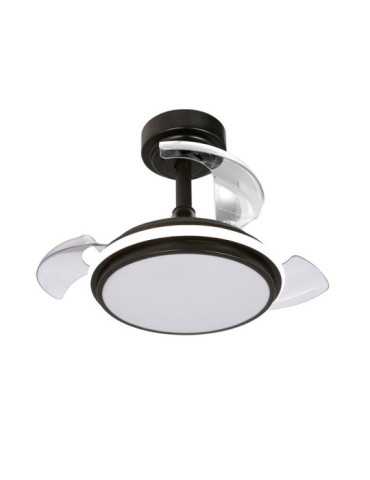 Ventilador de Techo LED 3CCT Aspas Retráctiles Antila Mini XS 35 W 3000 lm Negro, Aspas Ø55 cm, Plafón Ø32 cm, CRISTALRECORD