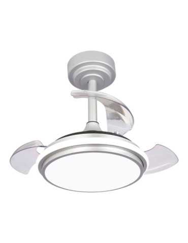 Ventilador de Techo LED 3CCT Aspas Retráctiles Antila Mini XS 35 W 3000 lm Plata, Aspas Ø55 cm, Plafón Ø32 cm, CRISTALRECORD