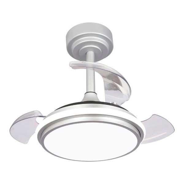 Ventilador de Techo LED 3CCT Aspas Retráctiles Antila Mini XS 35 W 3000 lm Plata, Aspas Ø55 cm, Plafón Ø32 cm, CRISTALRECORD