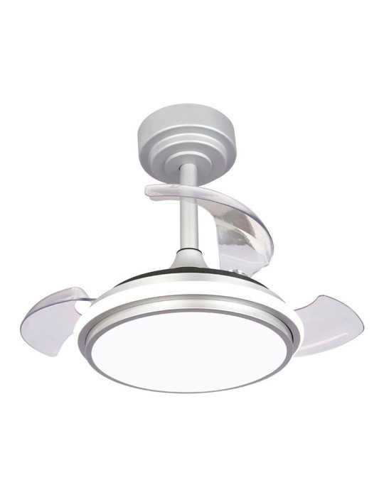 Ventilador de Techo LED 3CCT Aspas Retráctiles Antila Mini XS 35 W 3000 lm Plata, Aspas Ø55 cm, Plafón Ø32 cm, CRISTALRECORD