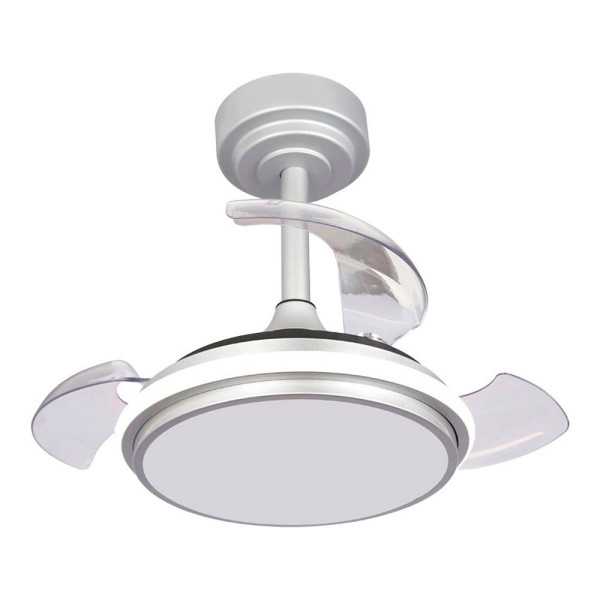 Ventilador de Techo LED 3CCT Aspas Retráctiles Antila Mini XS 35 W 3000 lm Plata, Aspas Ø55 cm, Plafón Ø32 cm, CRISTALRECORD