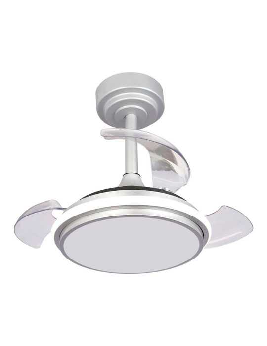 Ventilador de Techo LED 3CCT Aspas Retráctiles Antila Mini XS 35 W 3000 lm Plata, Aspas Ø55 cm, Plafón Ø32 cm, CRISTALRECORD