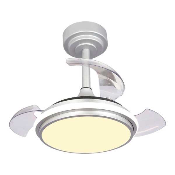 Ventilador de Techo LED 3CCT Aspas Retráctiles Antila Mini XS 35 W 3000 lm Plata, Aspas Ø55 cm, Plafón Ø32 cm, CRISTALRECORD