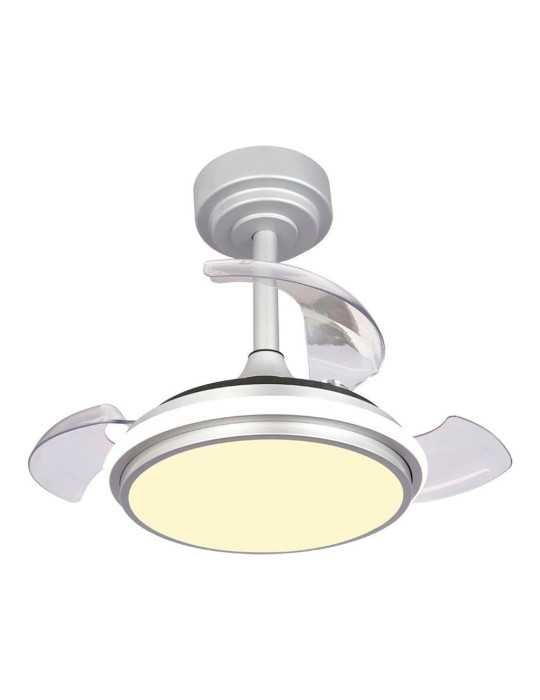 Ventilador de Techo LED 3CCT Aspas Retráctiles Antila Mini XS 35 W 3000 lm Plata, Aspas Ø55 cm, Plafón Ø32 cm, CRISTALRECORD