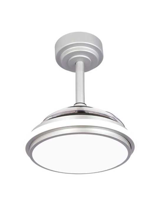 Ventilador de Techo LED 3CCT Aspas Retráctiles Antila Mini XS 35 W 3000 lm Plata, Aspas Ø55 cm, Plafón Ø32 cm, CRISTALRECORD