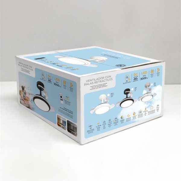 Ventilador de Techo LED 3CCT Aspas Retráctiles Antila Mini XS 35 W 3000 lm Plata, Aspas Ø55 cm, Plafón Ø32 cm, CRISTALRECORD