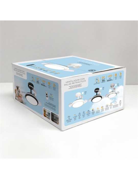 Ventilador de Techo LED 3CCT Aspas Retráctiles Antila Mini XS 35 W 3000 lm Plata, Aspas Ø55 cm, Plafón Ø32 cm, CRISTALRECORD
