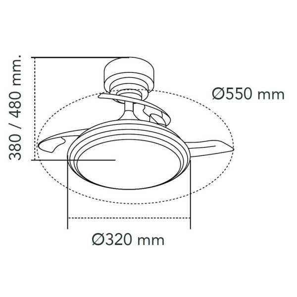 Ventilador de Techo LED 3CCT Aspas Retráctiles Antila Mini XS 35 W 3000 lm Plata, Aspas Ø55 cm, Plafón Ø32 cm, CRISTALRECORD