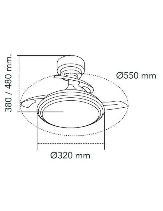 Ventilador de Techo LED 3CCT Aspas Retráctiles Antila Mini XS 35 W 3000 lm Plata, Aspas Ø55 cm, Plafón Ø32 cm, CRISTALRECORD
