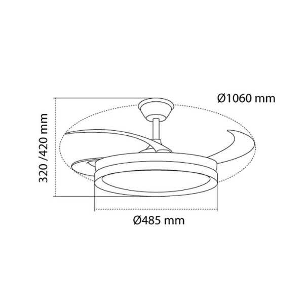 Ventilador de Techo LED 3CCT Aspas Retráctiles Evo Smart 72 W 7920 lm Blanco, Aspas Ø106 cm, Plafón Ø48,5 cm, CRISTALRECORD