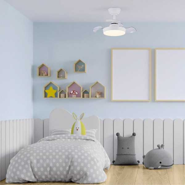 Ventilador de Techo LED 3CCT Aspas Retráctiles Hornet 32 W 3195 lm Blanco, Aspas Ø56 cm, Plafón Ø26 cm, Altura 34 CRISTALRECORD