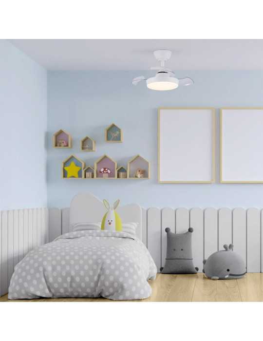 Ventilador de Techo LED 3CCT Aspas Retráctiles Hornet 32 W 3195 lm Blanco, Aspas Ø56 cm, Plafón Ø26 cm, Altura 34 CRISTALRECORD