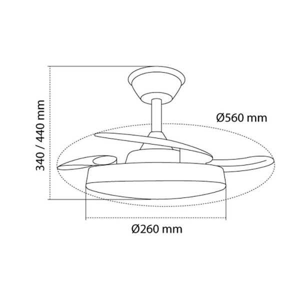 Ventilador de Techo LED 3CCT Aspas Retráctiles Hornet 32 W 3195 lm Blanco, Aspas Ø56 cm, Plafón Ø26 cm, Altura 34 CRISTALRECORD