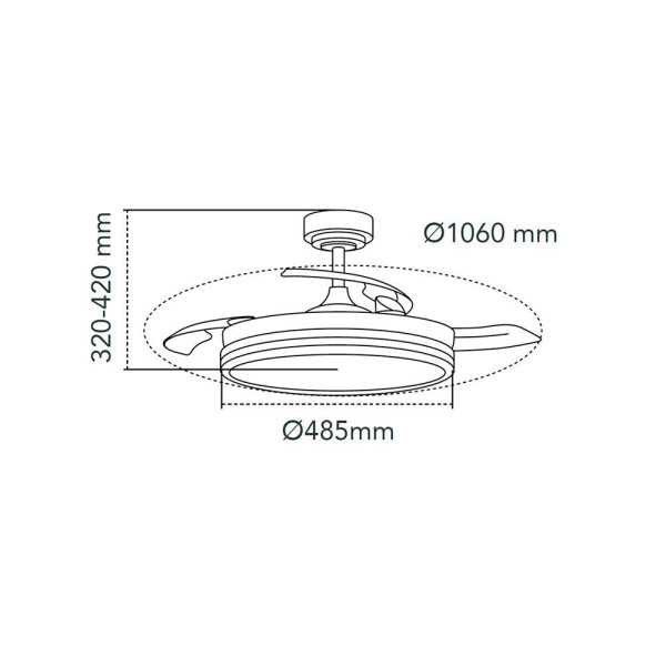Ventilador de Techo LED 3CCT Aspas Retráctiles Supereco 45 W 4400 lm Blanco, Ø106 cm, Plafón Ø48,5 cm, Altura 32 CRISTALRECORD