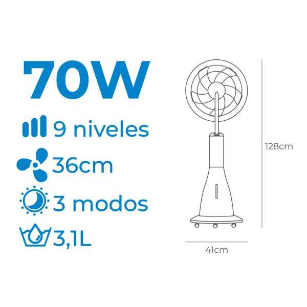 Ventilador Nebulizador Recargable 70 W, Ø41 x 128 cm EDM