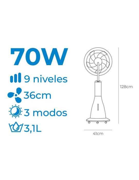 Ventilador Nebulizador Recargable 70 W, Ø41 x 128 cm EDM