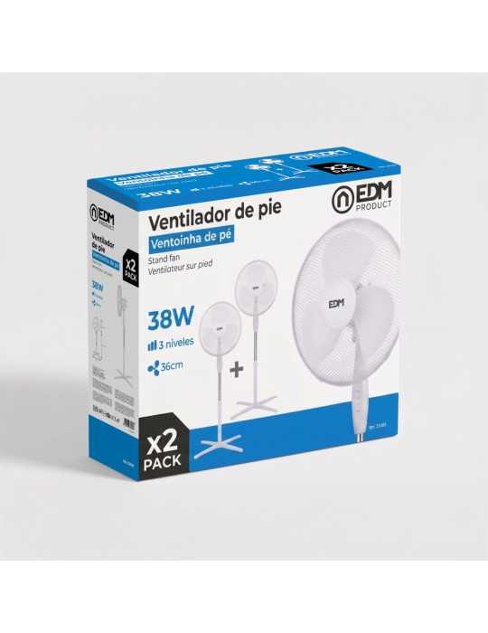 Ventilador de Pie 38 W, Blanco, Ø40 cm, Pack de 2 unidades en una Caja EDM