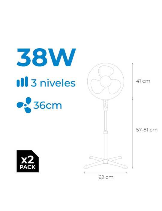 Ventilador de Pie 38 W, Blanco, Ø40 cm, Pack de 2 unidades en una Caja EDM