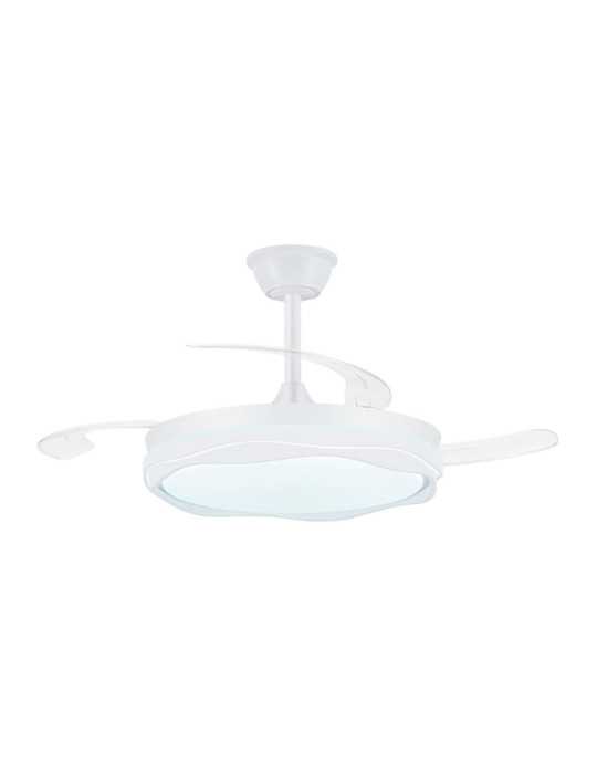 Ventilador de Techo LED Cct, 3 Aspas Retráctiles 60 W, 6600 Im, Blanco, Aspas Ø106 cm, Plafón Ø15 cm, Altura 30,5 CRISTALRECORD