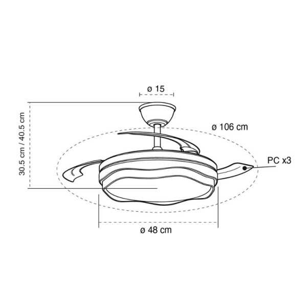 Ventilador de Techo LED Cct, 3 Aspas Retráctiles 60 W, 6600 Im, Blanco, Aspas Ø106 cm, Plafón Ø15 cm, Altura 30,5 CRISTALRECORD