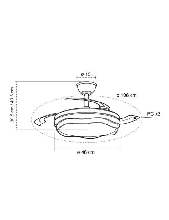 Ventilador de Techo LED Cct, 3 Aspas Retráctiles 60 W, 6600 Im, Blanco, Aspas Ø106 cm, Plafón Ø15 cm, Altura 30,5 CRISTALRECORD