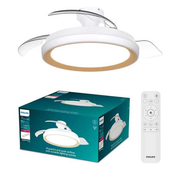 Ventilador de Techo con Aspas Retráctiles, LED 3 Cct, DC 28 W + 35 W, Modelo Bliss, Blanco / Dorado, Ø106 cm PHILIPS