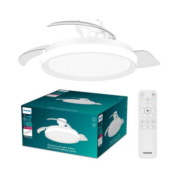Ventilador de Techo con Aspas Retráctiles, LED 3 Cct, DC 28 W + 35 W, Modelo Bliss, Blanco / Estrellado, Ø106 cm PHILIPS