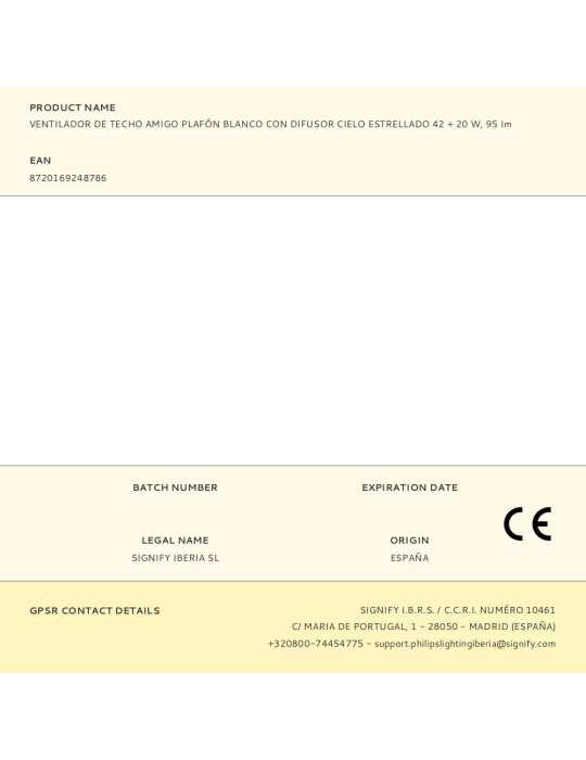Ventilador de Techo, LED 3CCT, DC 20 W + 42 W, Modelo Amigo, Blanco con Difusor Efecto Estrellado, Ø48,5 cm PHILIPS