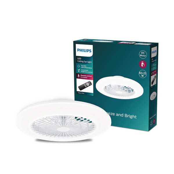 Ventilador de Techo, LED 3 Cct, Motor DC 25 W + LED 60 W, Modelo Amigo, Blanco con Difusor Efecto Estrellado, Ø57,5 cm PHILIPS