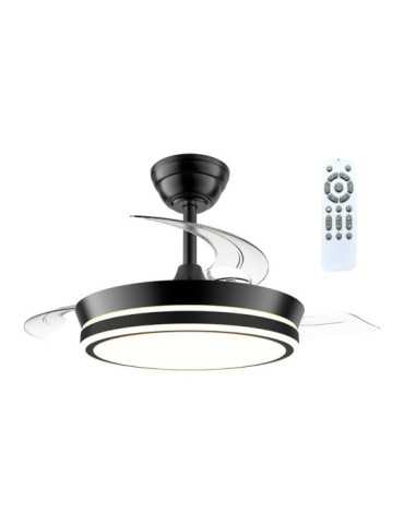 Ventilador de Techo LED Cct, 3 Aspas Retráctiles 39 W, 4290 lm, Negro, Aspas Ø90 cm, Plafón Ø41 cm, Altura 28 - CRISTALRECORD