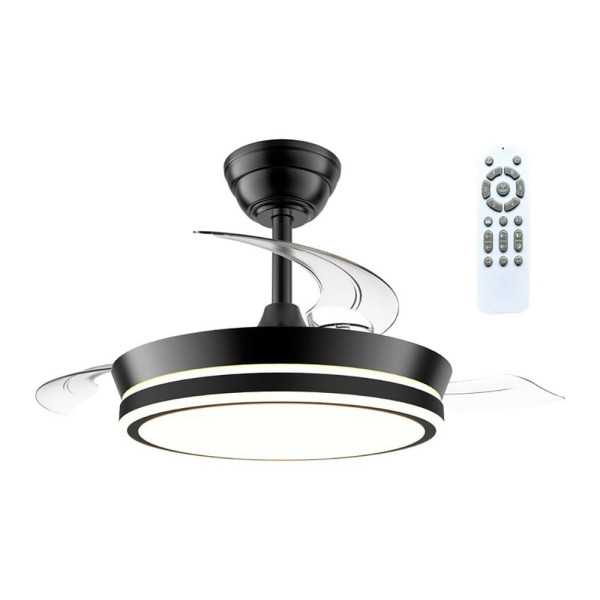 Ventilador de Techo LED Cct, 3 Aspas Retráctiles 39 W, 4290 lm, Negro, Aspas Ø90 cm, Plafón Ø41 cm, Altura 28 - CRISTALRECORD