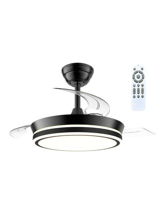Ventilador de Techo LED Cct, 3 Aspas Retráctiles 39 W, 4290 lm, Negro, Aspas Ø90 cm, Plafón Ø41 cm, Altura 28 - CRISTALRECORD
