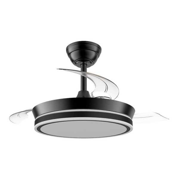 Ventilador de Techo LED Cct, 3 Aspas Retráctiles 39 W, 4290 lm, Negro, Aspas Ø90 cm, Plafón Ø41 cm, Altura 28 - CRISTALRECORD