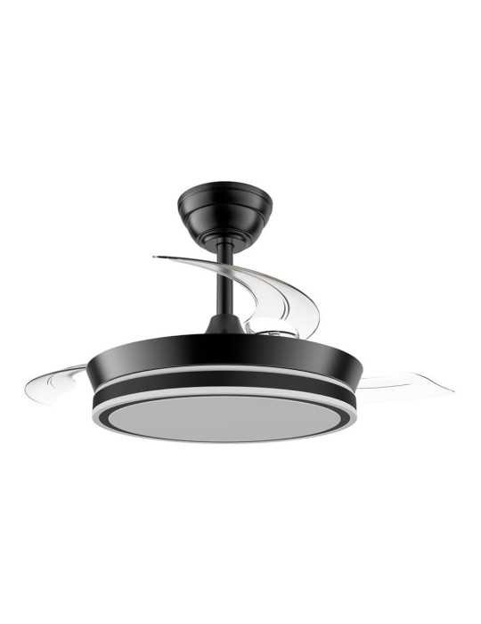 Ventilador de Techo LED Cct, 3 Aspas Retráctiles 39 W, 4290 lm, Negro, Aspas Ø90 cm, Plafón Ø41 cm, Altura 28 - CRISTALRECORD
