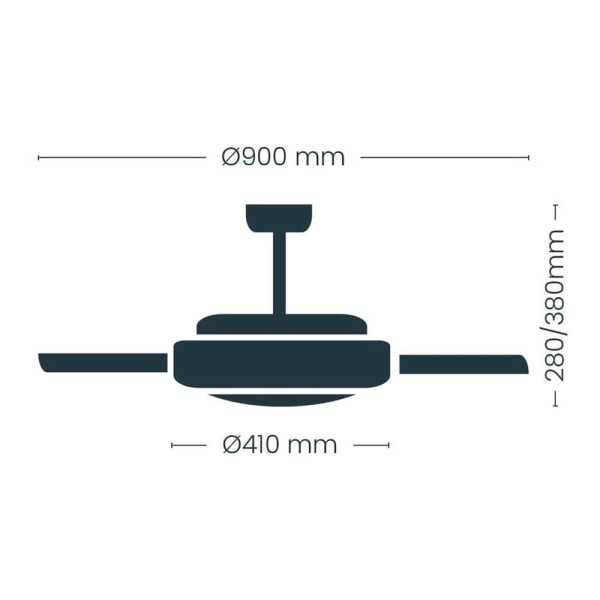 Ventilador de Techo LED Cct, 3 Aspas Retráctiles 39 W, 4290 lm, Negro, Aspas Ø90 cm, Plafón Ø41 cm, Altura 28 - CRISTALRECORD