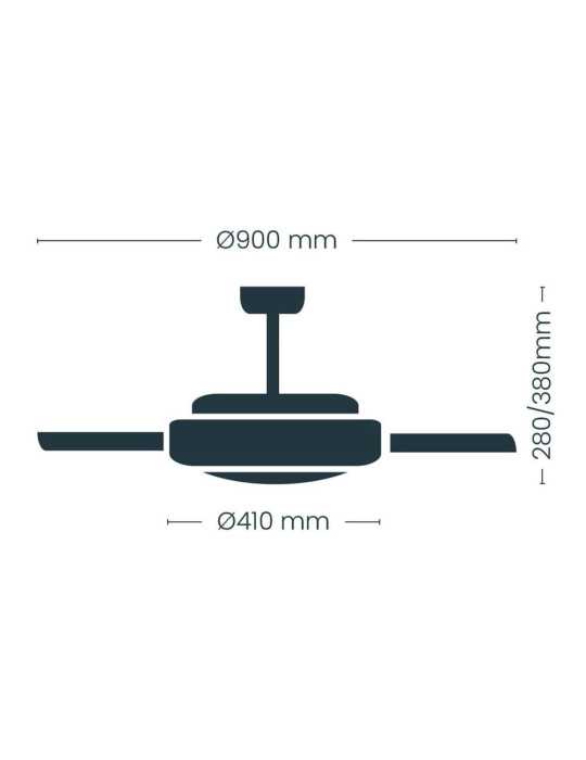 Ventilador de Techo LED Cct, 3 Aspas Retráctiles 39 W, 4290 lm, Negro, Aspas Ø90 cm, Plafón Ø41 cm, Altura 28 - CRISTALRECORD