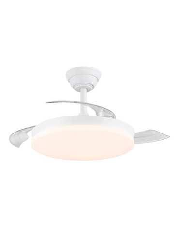 Ventilador de Techo, LED 3CCT, Aspas Retráctiles, 48 W, 5280 lm, Blanco, Ø106 cm, Plafón Ø48 cm, Altura 28 - 38 cm CRISTALRECORD
