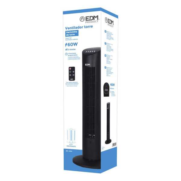 Ventilador de Torre. Potencia: 60 W, 54,8 dB, Mando A Distancia, Negro 28 x 78,3 cm EDM