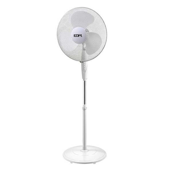 Ventilador de Pie Base Circular, Blanco, Potencia 45 W, 55,6 dB, Aspas Ø40 cm, Altura Regulable 110-130 cm EDM