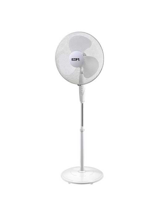 Ventilador de Pie Base Circular, Blanco, Potencia 45 W, 55,6 dB, Aspas Ø40 cm, Altura Regulable 110-130 cm EDM
