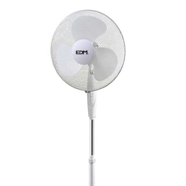 Ventilador de Pie Base Circular, Blanco, Potencia 45 W, 55,6 dB, Aspas Ø40 cm, Altura Regulable 110-130 cm EDM
