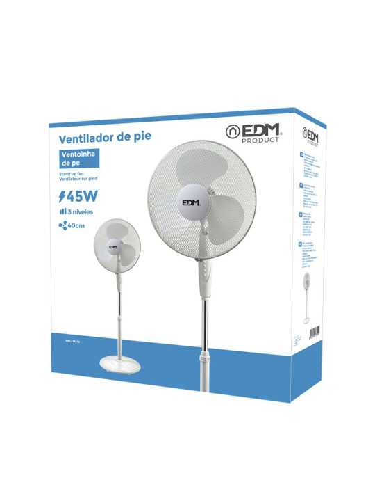 Ventilador de Pie Base Circular, Blanco, Potencia 45 W, 55,6 dB, Aspas Ø40 cm, Altura Regulable 110-130 cm EDM