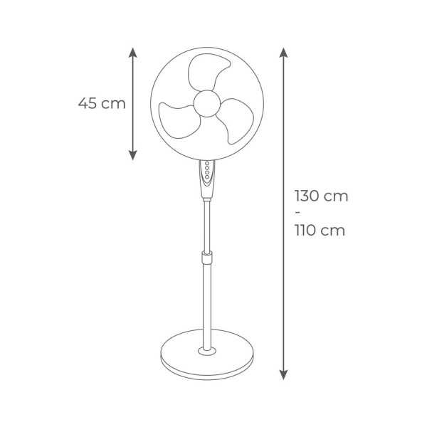 Ventilador de Pie Base Circular, Blanco, Potencia 45 W, 55,6 dB, Aspas Ø40 cm, Altura Regulable 110-130 cm EDM