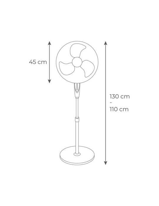 Ventilador de Pie Base Circular, Blanco, Potencia 45 W, 55,6 dB, Aspas Ø40 cm, Altura Regulable 110-130 cm EDM