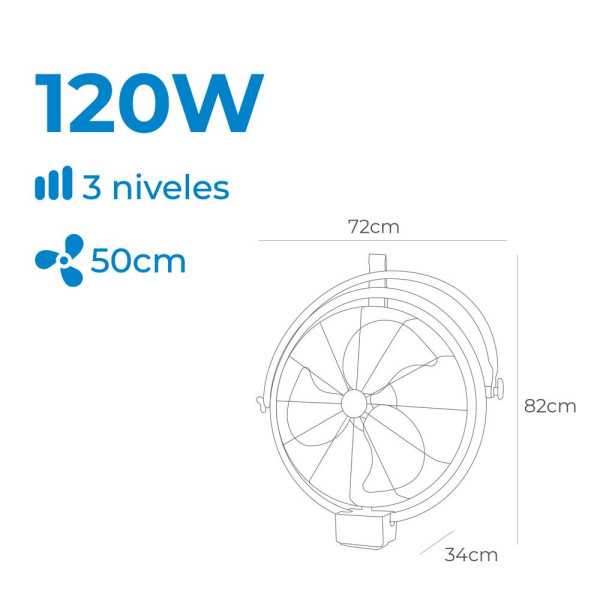 Ventilador Pared-Techo Industrial, Potencia 120 W, 64,9 dB, Aspas Ø50 cm EDM